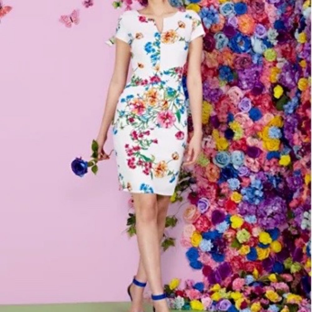 Spring Floral Print Short Sleeve Sheath Dress